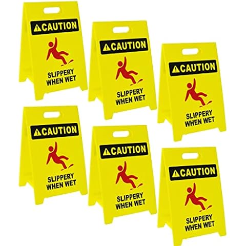 Matthew Cleaning 48.1 cm Industrielles Nassboden-Schild, 6 Stück, 2-seitig, langlebig, gewellter Kunststoff, kommerzielle Vorsicht, nasse ausklappbare Bodenschilder für drinnen und draußen Cover