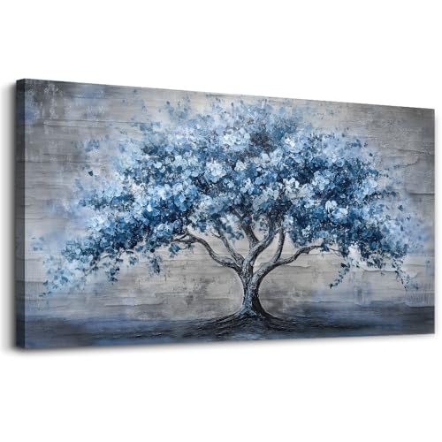 KELIYUAN Canvas Wall Art For Living Room Bedroom Wall Decor Office Dining room Abstract Art Blue Tree Painting Room Hallway Wall Home Decoration Prints Artwork Picture Ready To Hang 20x40 Inches