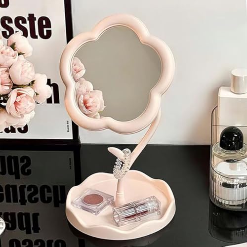 Image of Flower-Shaped Makeup Mirror, Rotatable Makeup Mirror with Tray Table Vanity Mirror Cute Flower-Shaped Mirror for Tabletop, Bedroom, Bathroom, Living Room(Multicolour)