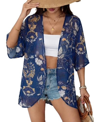 Image of Chunoy Women Floral Beach Wear Cover Up Chiffon Kimono Cardigan Open Front Blouse Beach Resort Wear for Swimwear 2026