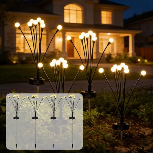 Wasserdicht Garten Lichter Solarleuchten mit 8 LED für Außen,4 Stück Led Lichter Garten Glühwürmchen Solargartenlichter,...