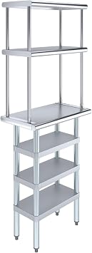 KPS Stainless Steel Work Table with Triple Undershelf & 12" Double Tier Overshelf, 14" x 24" NSF Commercial Kitchen Prep & Storage Combo Station 14" x 24" Table with 3 Shelves + 12" Overshelf