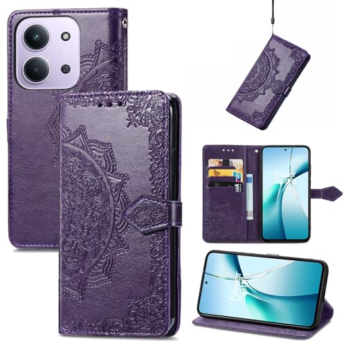 Fertuo Coque pour Xiaomi Redmi 15C 4G / 5G, Portefeuille Étui Housse en Cuir à Rabat avec Porte Carte, Chiusura Magnetica et Support [Motif de Mandala] Flip Cover Case Antichoc, Violet