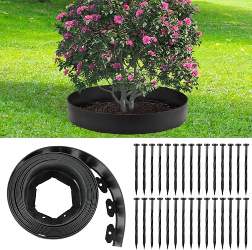 30 Ft Planting Grow Rings with 30 PCS Spikes Plant Rings for Outdoor Plants Planting Ring for Separate Rock and Maintain MoistureBlack