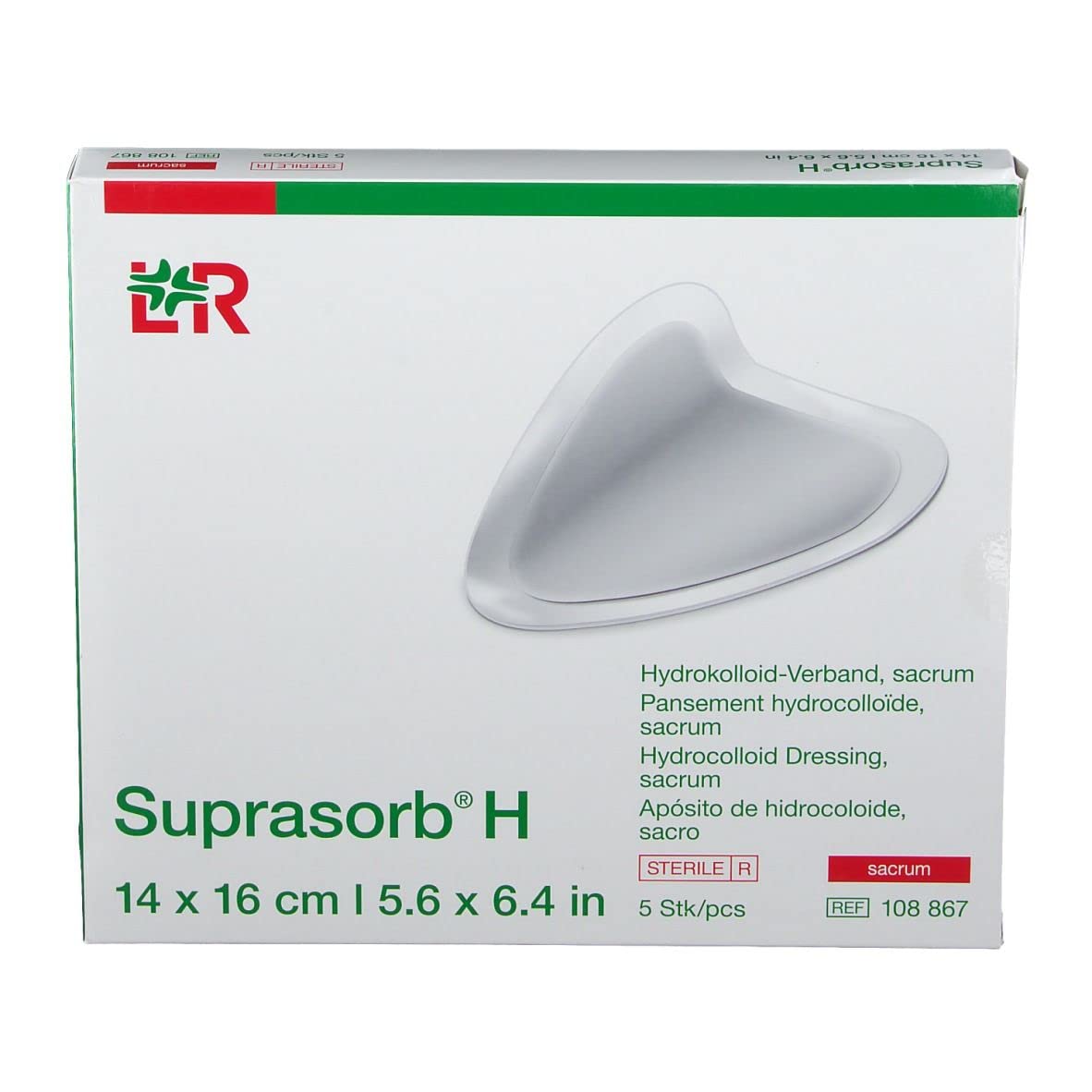 Lohmann-Rauscher 108867 Suprasorb H sakrum opatrunek hydrokoloidowy, 14 cm x 16 cm, 5 sztuk