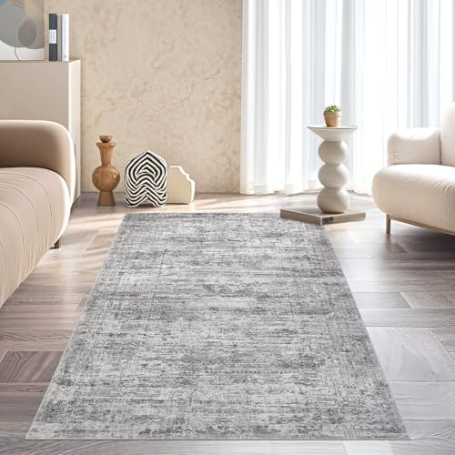 3x5 Area Rug Living Room Rugs - Washable Neutral Modern Abstract Soft Thin Rug Indoor Floor No Slip Rug Carpet for Bedroom Under Dining Table Home Office Decor - Light Gray