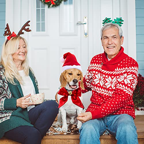Hund Weihnachtsmütze, Weihnachtsmützen für Katzen, Haustier Weihnachten Kostüm Zubehör, Haustier Stirnband mit Haustier Krawatten und Glocken, Einstellbare Größe Haustier Hut für Katzen Hunde