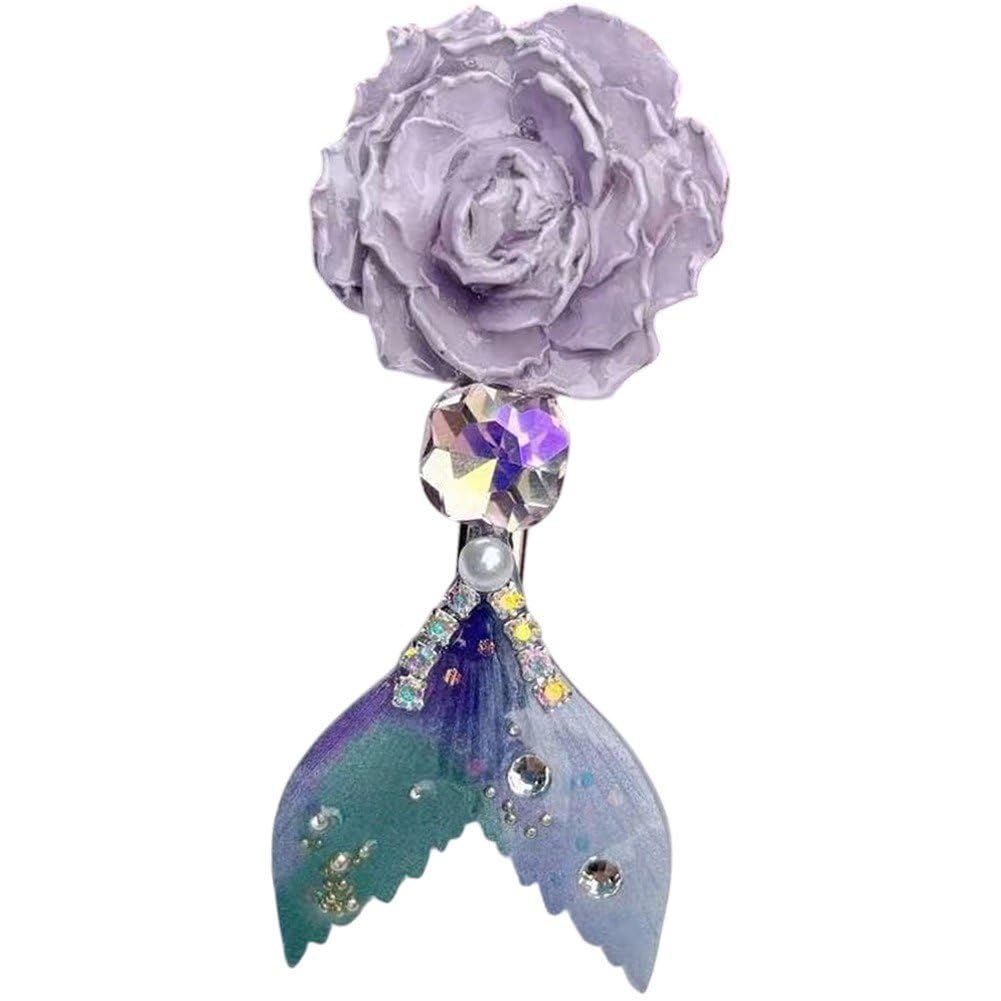 Fituenly Mermaid Rose Flower Hair Clips, Floral Side Barrette for Bangs, Vacation Boho Hairpins Hair Accessory for Women