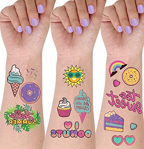 anelor 56PCS Kids Temporary Tattoos,Glitter Styles Party Tattoo Stickers,Tattoos Decor for Birthday Beach and Donut Party,Party Favors for Girls and Boys, Medium (ane-0526-KTT2)