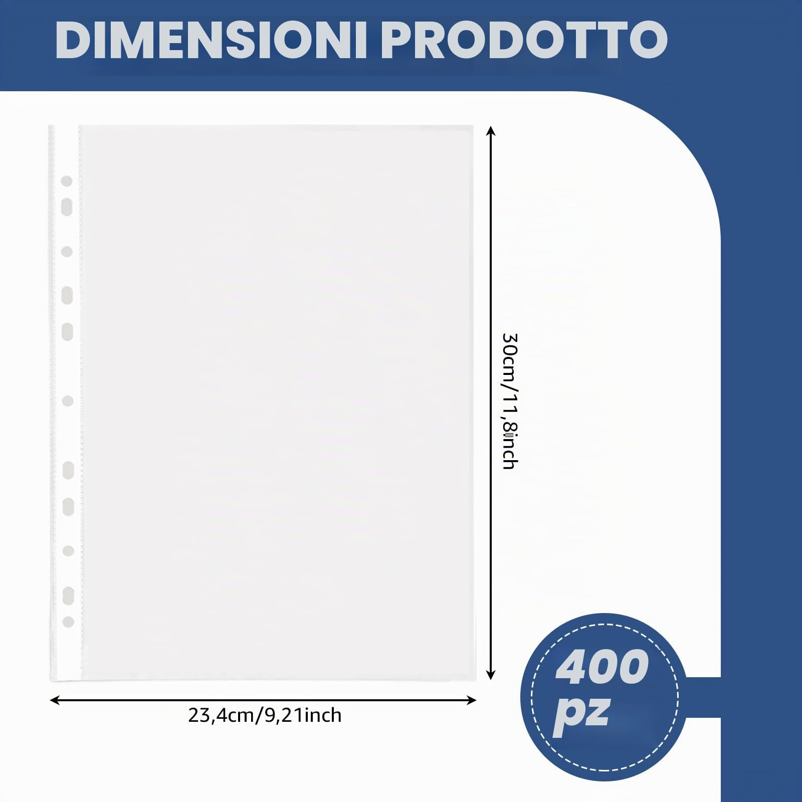 APACALI 400 buste trasparenti in formato A4, perforate da 0,05 mm, buste extra resistenti, apertura superiore, trasparenti, per raccoglitori A4