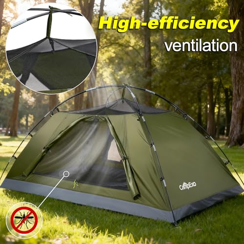 Carpa CampExo Modelo WJ11-JL-2P para 2 Personas, Ligera, Impermeable, para Camping y Senderismo, Color Verde Ejército miniatura 4