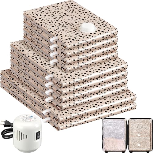 Paquete de 10 bolsas de almacenamiento al vacío de viaje con bomba eléctrica, 2 bolsas grandes + 4 medianas + 4 pequeñas bolsas selladoras al vacío, 80% de ahorro de espacio para equipaje, edredones y