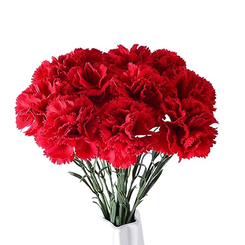 XZJMY Silk Carnation Flower,Artificial Flowers,10Pcs Silk Flower with 55cm Long Stem Fake Flower Arrangements Wedding Decoration Table Centerpieces, for Home Office Party Decor (Red,10Pcs)