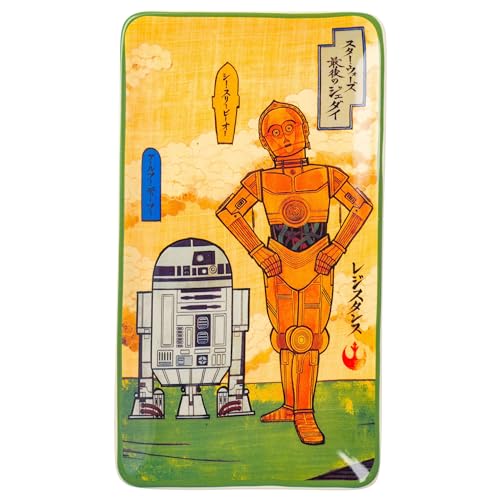Image of Silver Buffalo Star Wars Droids Japanese Featuring R2-D2, C-3PO, and BB-8 Ceramic Sushi Set with Dipping Sauce Dish and Matching Chopsticks