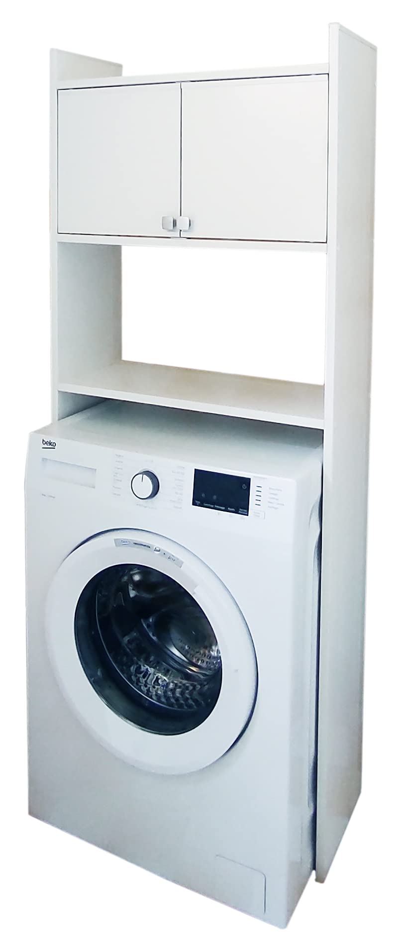 Negrari Mobile sopralavatrice salvaspazio 65x26,4x164 cm, in resina PVC (non teme l'umidità) 2 ante, Bianco