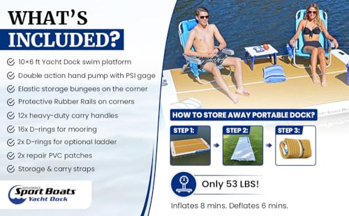 Inflatable Sport Boats Yacht Dock 10' x 6' x 6 inches Thick - Premium Water Platform - Inflatable Dock Floating Platform