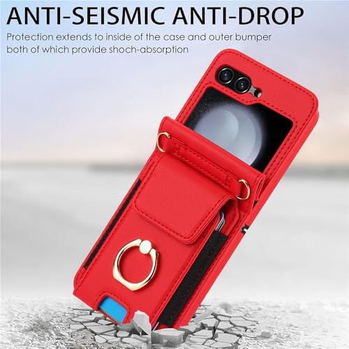 Coque portefeuille Galaxy Z Flip 5 antichoc avec anneau sangle - 6