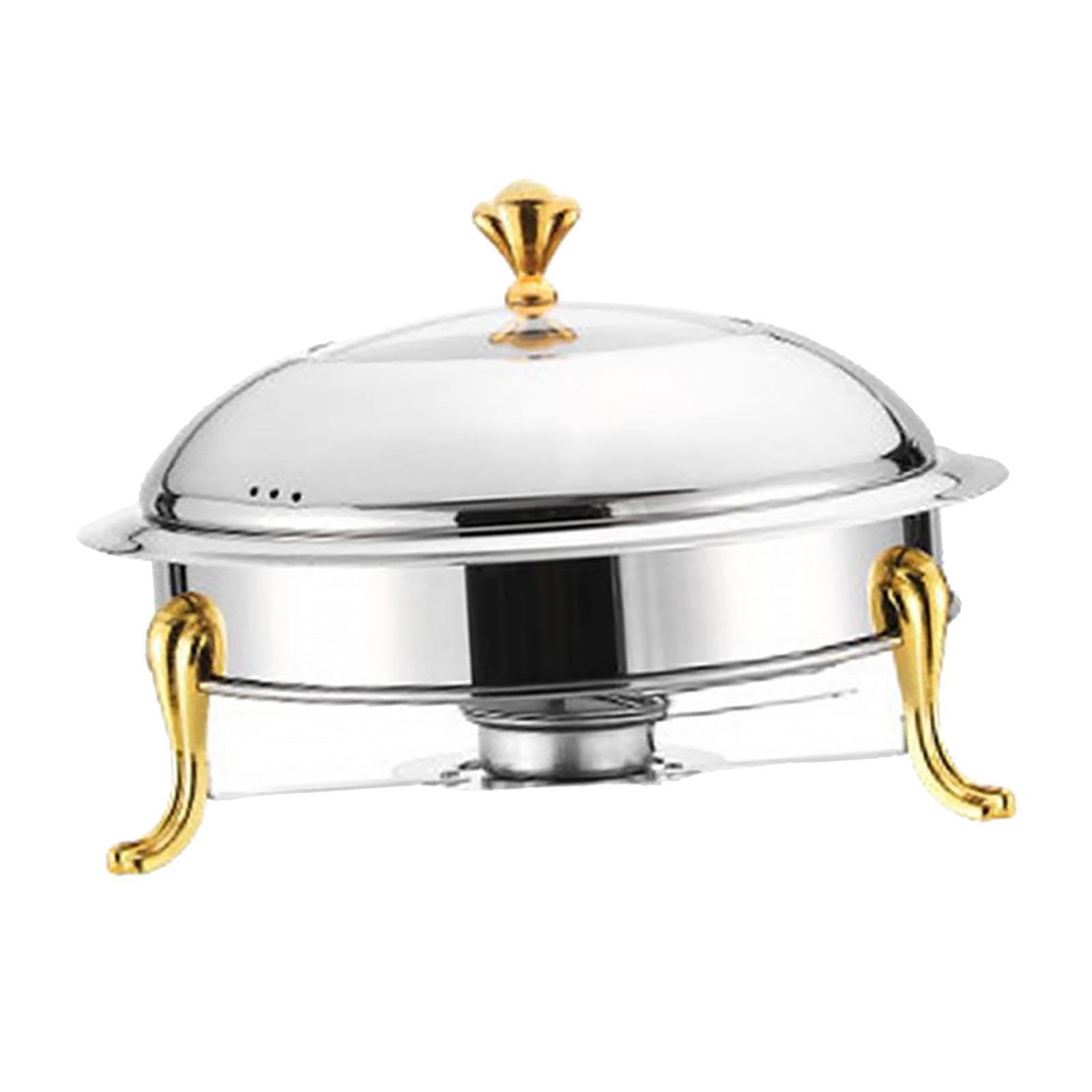 Juego de Calentador de Alimentos Tipo Buffet de Acero Inoxidable, Redondo, con Tapa Y Estructura Resistente, Ideal para Catering, Fiestas, Bodas, Sin Mango