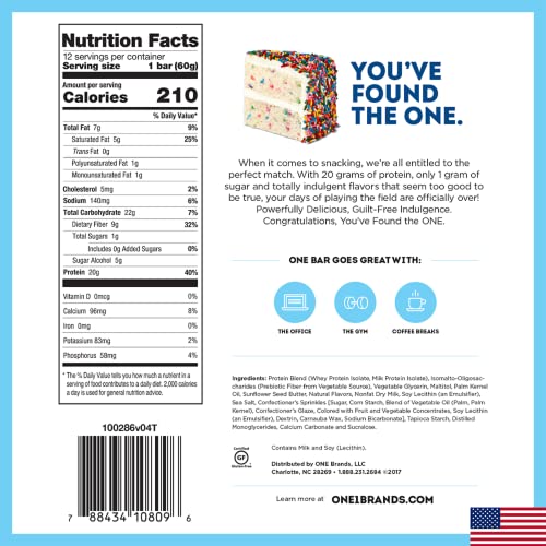 One Protein Bars, Birthday Cake, New And Improved Recipe, Gluten Free Protein Bars With 20G Protein And Only 1G Sugar, Guilt-Free Snacking For High Protein Diets, 2.12 Oz, 12 Count #TOP4
