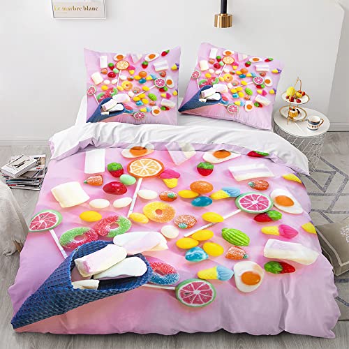 PONGLPKBB Bettwäsche 135x200 Nackte Frau, Mikrofaser Bettbezüge - 1 x Bettbezug mit Reißverschluss + 1 Kissenbezug 80x80 cm für Kinder Jungs Mädchen 7 Morbuy Weiche Bettwäsche aus Mikrofaser Bettbezug 135x200 155x220 200x200 220x240 mit Reißverschluss + Kissenbezüge 80x80 cm, Lebensmittel Drucken Bettwäsche-Set (135x200cm,Süssigkeit)