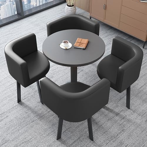 Compact Negotiation Table Set with 4 PU Leather Chairs, Small Conference Table for Office, Lounge, Living Room & Kitchen, Stylish Black Design