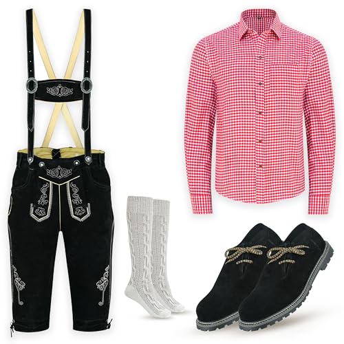 Image of TRENDS Authentic Bavarian Style 4 Pcs Kneebound Complete Set Lederhosen for Men Oktoberfest Costume - Oktoberfest Outfits Men