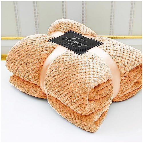 Image of VELVETIO Luxury Waffle Fleece Popcorn Throw, Extra Large Thermal Warm Honeycomb Blanket, Soft & Cosy 100% Polyester Snuggle Sofa Bed Throws, 150 x 200cm, Peach