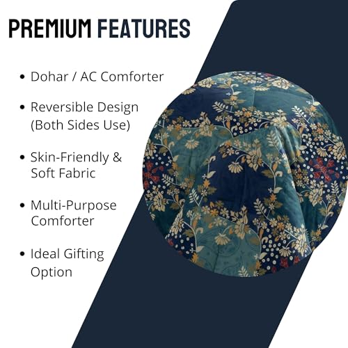 Image of Mafatlal 120 GSM Ultrasonic Reversible Microfiber Comforter Single | 90 x 60 Inches | Razai for Summer | Twin Bed | Ocean Blue