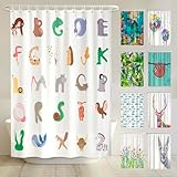 arteneur® - Alphabet ABC Anti-Schimmel Duschvorhang 180x200 cm - Recycelt mit Öko-Tex Standard 100 - Beschwerter Saum, Blickdicht, Wasserdicht, Waschbar, 12 Ringe und E-Book
