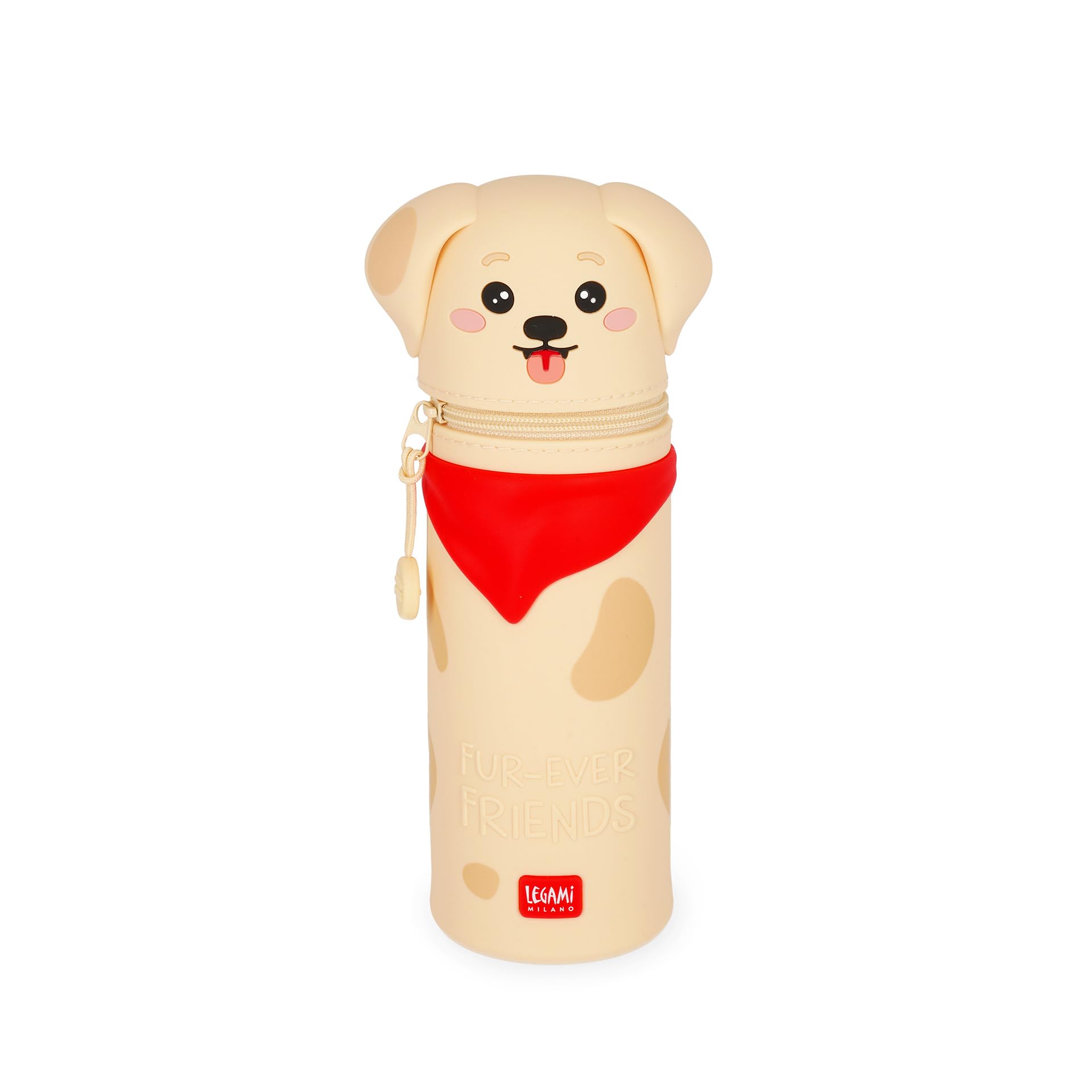 Legami - Kawaii Piórnik szkolny 2 w 1 z miękkiego silikonu, Fur-ever Friends, uchwyt na długopisy stołowe, zamknięcie na zamek błyskawiczny, długopisy kredkowe, wys. 20 cm