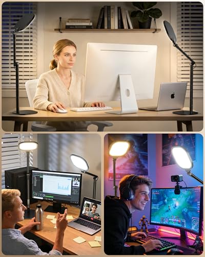 Image of Led Desk Lamps for Home Office with Base, Video Conference Lighting for Zoom, Tall Desk Lamp with 50 Light Modes & Memory and Timer Func Computer Light, Ring Light for Desk for Video Streaming, Webcam
