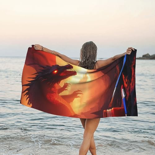 Red Dragon Sunset Land Scape Painting Adult Bath Towel Beach Towels Quick Dry for Beach Swimming Pool Sunbathing 70 * 140cm