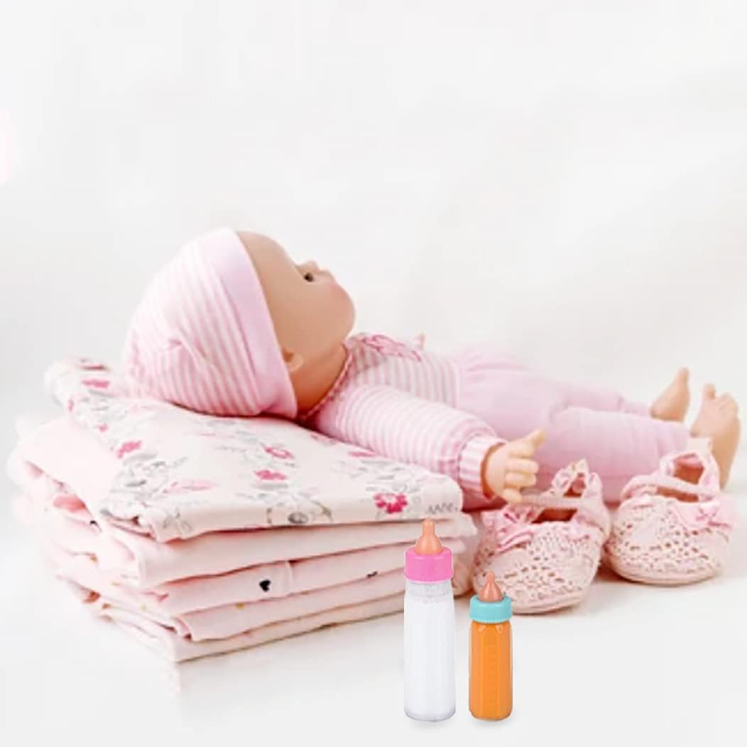 4E's Novelty 2 Pack Baby Doll Bottles Accessories, Magic Doll Disappearing Milk and Juice - Baby Doll Accessories Toys for Kids & Toddlers, Great Gift for Little Girls Ages 3 4 5 6 7