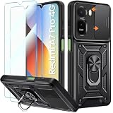 Yohii Antigolpes Funda para Xiaomi Redmi A7 Pro/Poco C81 / Poco C81 Pro con 2 Piezas Cristal Templado y Cubierta De Cámara Deslizante, 360 Anillo Soporte PC y TPU Bumper Antiarañazo, Negro