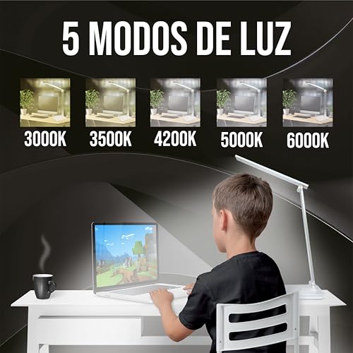 Miniatura 3 de Prime Essentials Lámpara Led Escritorio 5 Funciones En 1 Flexo De Escritorio Con Luz Nocturna I Lámpara De Escritorio Táctil I 5 Modos De Luz I 10 Niveles De Brillo I Puerto Usb I Color Plata.