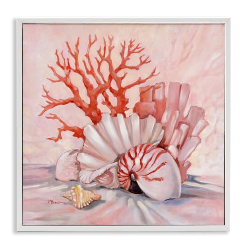 Coral Still Life Seashells Nautical, 24 x 24 Inch Framed Giclée Print