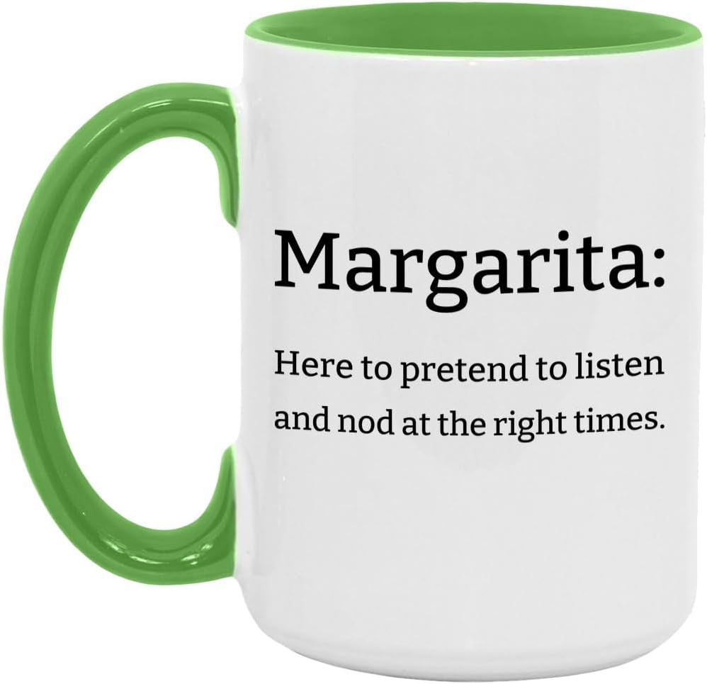 Funny Margarita Mug - Unique Margarita Gift - Sarcastic Margarita Definition Mug 15oz White/Light Green
