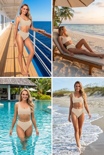 Image of Sporty Bikini Set Two Piece High Waisted Swimsuit Athletic Bathing Suit | Sporty,High Waisted Bottom,U-back,Removable Cups,Athletic,Quick Dry