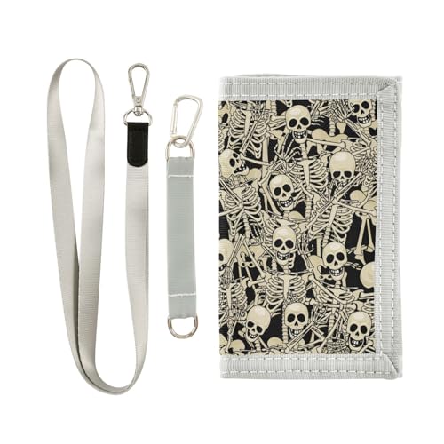 JHKKU Fun Skull Trifold Wallets for Kids Boys Girls, Outdoor Sports Wallet for Teen, with Zipper Coin Pocket Novelty Purse