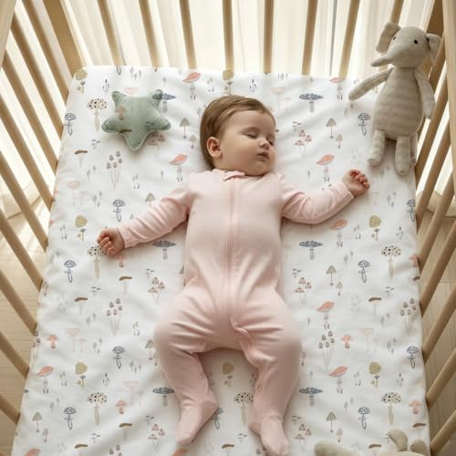 Image of Plushii 4PK Girls Crib Sheets, Microfiber Mattress Cover, Botanical Garden | Fits standard crib & toddler beds (52x28 inch). Soft, breathable cover with plane patterns for boys and girls.