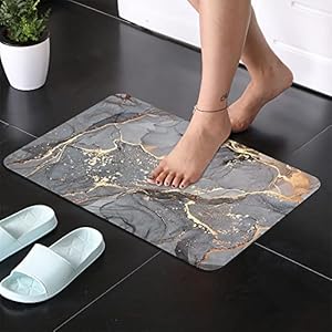 SHENWSAN Diatomaceous Earth Bath mat ，Black Gold Shiny Marble Super Absorbent Fast Drying Non-Slip Diatomite Mud Bathroom Floor Rugs，Office Doormat Kitchen Dining Living Hallway Area Rug,40cm×60cm