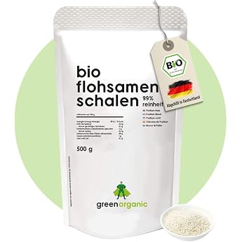 Bio Flohsamenschalen 99% Reinheit - Premium Qualit t - laborgepr ft ballaststoffreich vegan lower-Carb glutenfrei nachhaltig und fair angebaut 500g