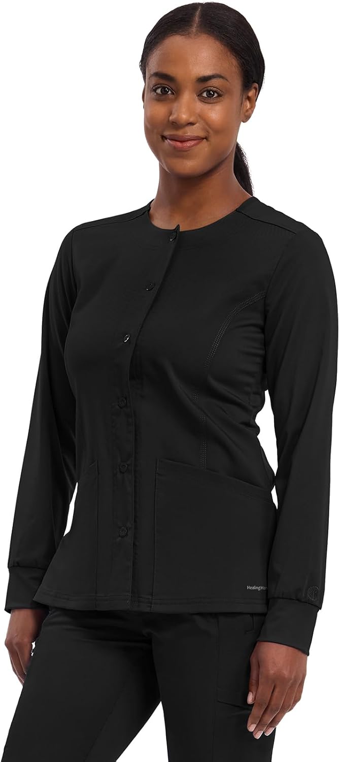 Healing Hands Women's Snap Front Scrub Jacket Daisy 2-Way Stretch Uniform 5063