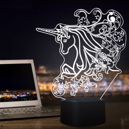 althiqahkeyUNICORN RAINBOW MAGICAL 3D Acrylic LED 7 Colour Night Light Touch Table Lamp