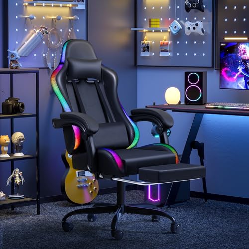 image for Furmax Gaming Chair with RGB LED Lights, Video Game Chair with Footres