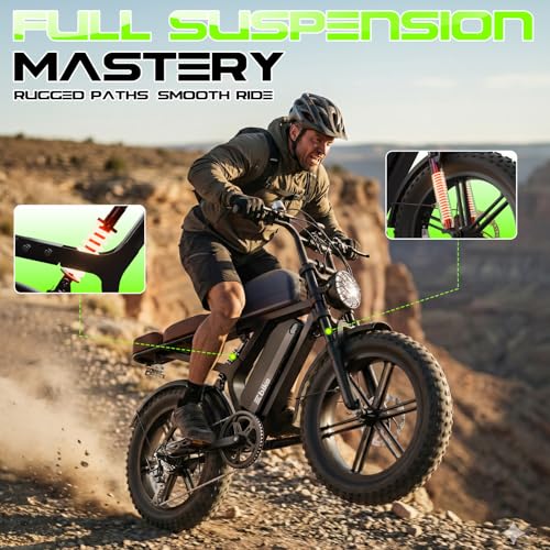 Image of Electric Bike for Adults, Peak 1500W Motor Retro E Bike, Range 65 /120Miles, 48V 15Ah Removable Battery, 20 inchx4 inch Fat Tires, Full Suspension, APP Control, Off-Road Ebike for City Commuting
