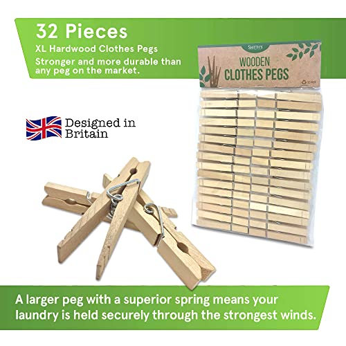 Smith’s Strong Wooden Hardwood Laundry Pegs (32 Pack) - Fits Any Clothesline - Image 2