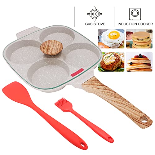 Bobikuke-Sarten-Tortitas-Sarten-Huevos-Poche-de-4-Agujeros-con-Tapa-Sarten-Antiadherente-de-Aluminio-para-Desayuno-Huevos-Fritos-Panqueques-para-Estufas-de-Gas-y-Cocinas-de-Induccion-Blanco