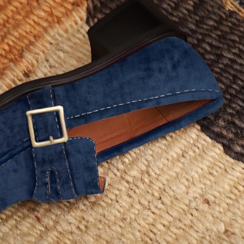 Image of MOOMMO Women Chunky Heel Penny Loafers Square Toe Buckle Slip On Comfort | Office Ladies Loafer Pumps 2 inch Stacked Block Heel Dress Loafers Oxfords Walking Dress Shoes Casual Size 4-11 M US