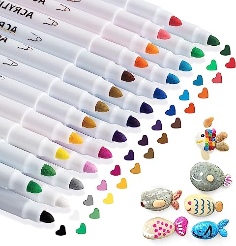 AKARUED 25 Acrylic Paint Pens: Water Based Kids Acrylic Pens for Rock Painting, Glass, Woodcraft, Plastic, Canvas, Ceramic, Stone, Pebble, Fabric, Easter Eggs for Kids Adults DIY Crafts